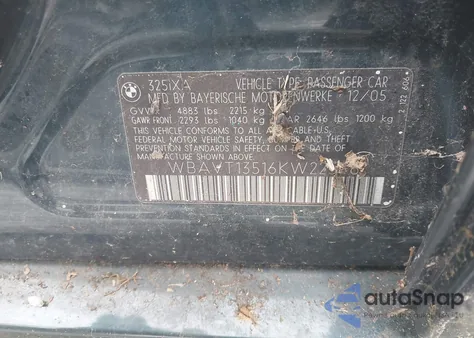 2006 BMW 325Xit z USA, uszkodzony, nr VIN WBAVT13516KW22546